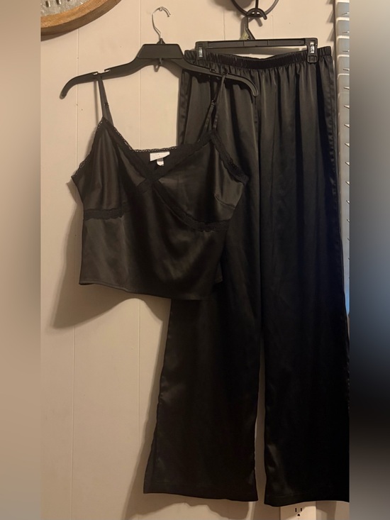 Colsie Other - Colsie Black Satin Lace-Trim Cami and Pants Sleep Set